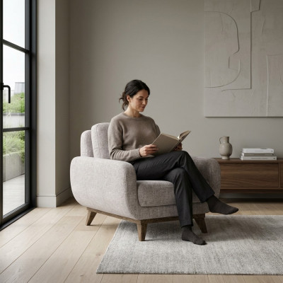 Luxe stoffen fauteuil woonkamer bekledingsmeubilair stof textiel inrichting nieuw