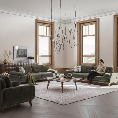 Tweezitsbank en driezitsbank met luxe salontafel, 4-delige bankstel