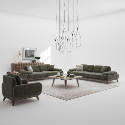 Tweezitsbank en driezitsbank met luxe salontafel, 4-delige bankstel