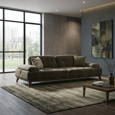 Luxe gestoffeerde bank driezitsbank bank woonkamer inrichting stoffering textiel