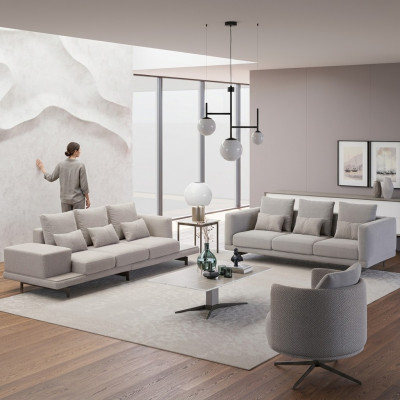 Woonkamer compleet 2x bank driezitter textiel gestoffeerd meubilair fauteuil nieuw salontafel