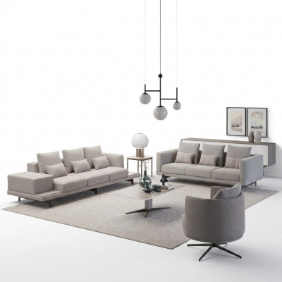 Woonkamer compleet 2x bank driezitter textiel gestoffeerd meubilair fauteuil nieuw salontafel