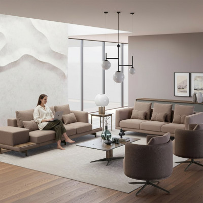 Compleet 6-delig bruin meubilair 2x bank driezitter bank gestoffeerd meubilair 2x fauteuil