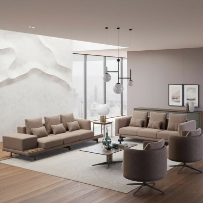 Compleet 6-delig bruin meubilair 2x bank driezitter bank gestoffeerd meubilair 2x fauteuil