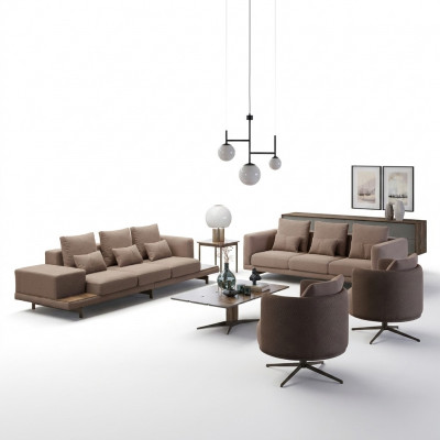 Compleet 6-delig bruin meubilair 2x bank driezitter bank gestoffeerd meubilair 2x fauteuil