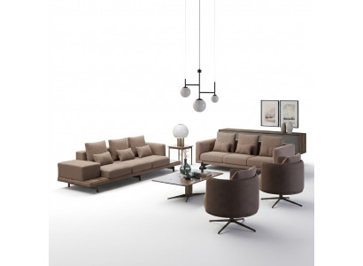 Compleet 6-delig bruin meubilair 2x bank driezitter bank gestoffeerd meubilair 2x fauteuil