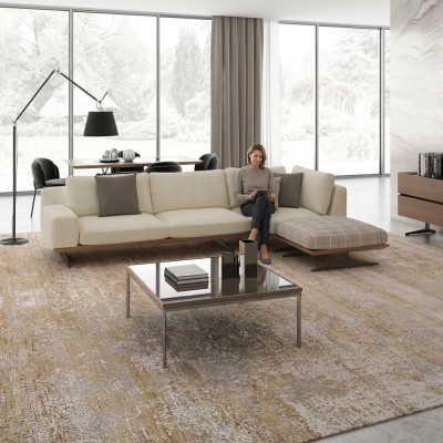 Luxe hoekbank in L-vorm, design-beklede meubelset woonkamer salontafel
