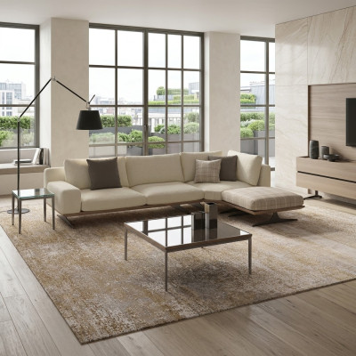 Luxe hoekbank in L-vorm, design-beklede meubelset woonkamer salontafel
