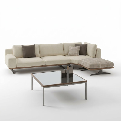 Luxe hoekbank in L-vorm, design-beklede meubelset woonkamer salontafel