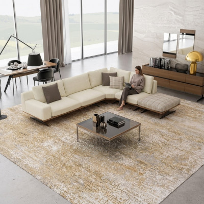 Woonkamer luxe set hoekbank L-vorm gestoffeerd meubilair ontwerp modern salontafel.