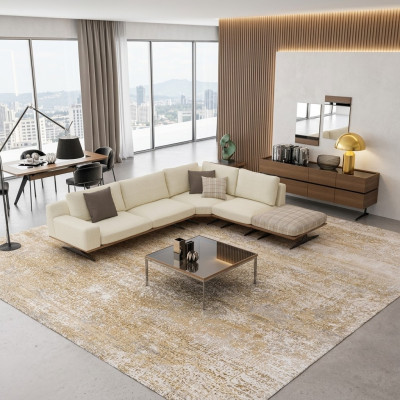 Woonkamer luxe set hoekbank L-vorm gestoffeerd meubilair ontwerp modern salontafel.