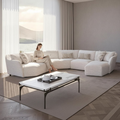 Luxe woonkamer hoekbank U-vormig set salon tafel nieuw meubilair