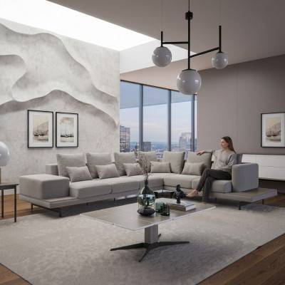 Zitbank Grijs Bank L-vorm Design Hoekbank Nieuwe Woonkamer Salontafel