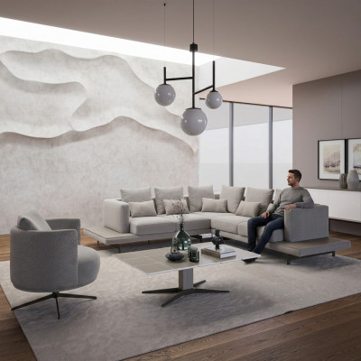 Ontwerp hoekbank L-vormige gestoffeerde meubels luxe woonkamer salontafel inrichting