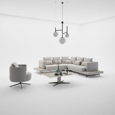 Ontwerp hoekbank L-vormige gestoffeerde meubels luxe woonkamer salontafel inrichting