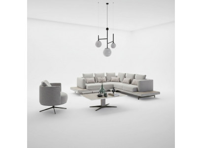 Ontwerp hoekbank L-vormige gestoffeerde meubels luxe woonkamer salontafel inrichting