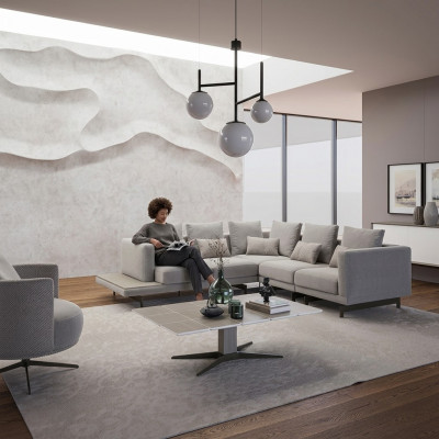 Zitmeubelen luxe hoekbank L-vorm woonkamer grijs bank salontafel