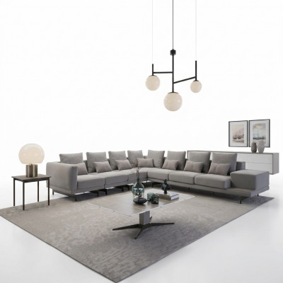 Designer Bank Bank Hoekbank L-vorm Textiel Bekleding Set Woonkamer Salontafel