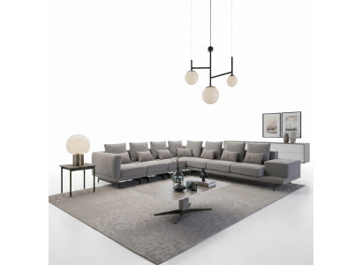 Designer Bank Bank Hoekbank L-vorm Textiel Bekleding Set Woonkamer Salontafel