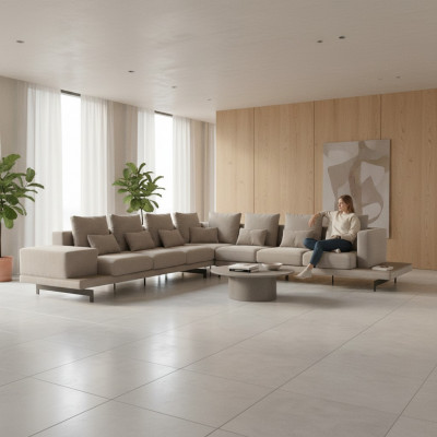 Grijze Design Bank Bank Bekleding Stof Hoekbank Meubels Woonkamer Nieuw