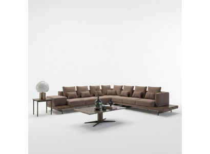 Designer woonkamerset 3-delig gestoffeerd hoekbank L-vorm hout salontafel nieuw