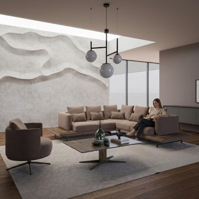 Woonkamer designer meubels luxe set hoekbank L-vorm inrichting salontafel