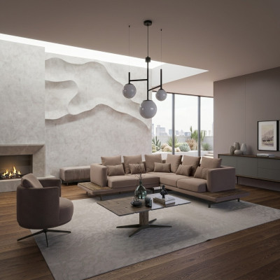 Woonkamer designer meubels luxe set hoekbank L-vorm inrichting salontafel