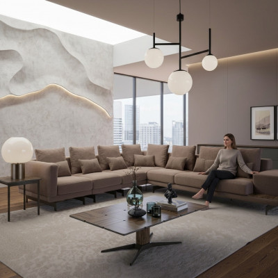 Luxe design complete bankstel L-vorm inrichting houten salontafel Nieuw