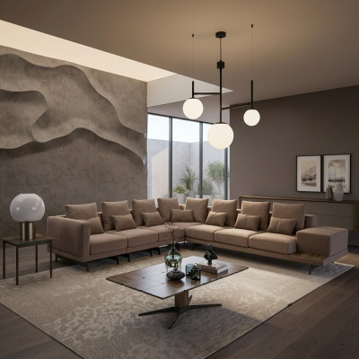 Luxe design complete bankstel L-vorm inrichting houten salontafel Nieuw