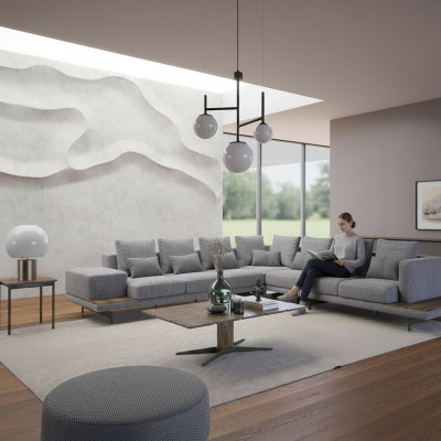 Woonkamerset 3-delig Grijs Hoekbank L-vorm Hout Salontafel Designer Bijzettafel Woonkamerset 3-delig Grijs Hoekbank L-vorm Hout Salontafel Designer Bijzettafel