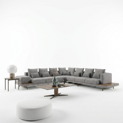 Woonkamerset 3-delig Grijs Hoekbank L-vorm Hout Salontafel Designer Bijzettafel Woonkamerset 3-delig Grijs Hoekbank L-vorm Hout Salontafel Designer Bijzettafel