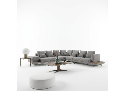 Woonkamerset 3-delig Grijs Hoekbank L-vorm Hout Salontafel Designer Bijzettafel Woonkamerset 3-delig Grijs Hoekbank L-vorm Hout Salontafel Designer Bijzettafel