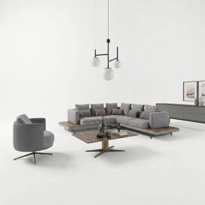 Woonkamer set 3-dlg Textiel Bank L-vorm Nieuwe salontafel Luxe meubels