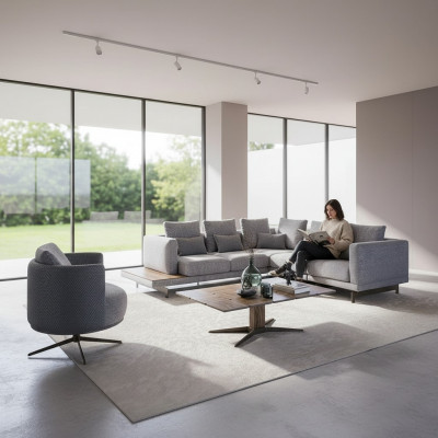 Nieuw luxe textiel zitbankstel L-vormig meubilair woonkamer salontafel