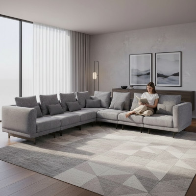 Nieuwe compleet meubel hoekbank L-vorm textiel inrichting woonkamer hout salontafel