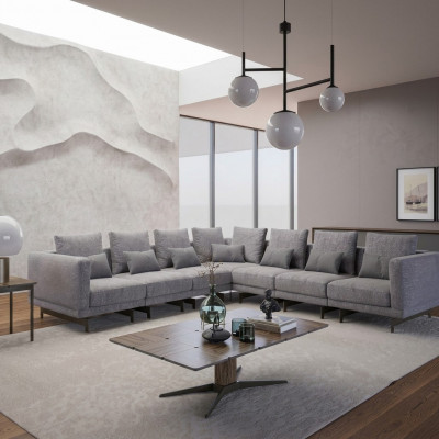 Nieuwe compleet meubel hoekbank L-vorm textiel inrichting woonkamer hout salontafel