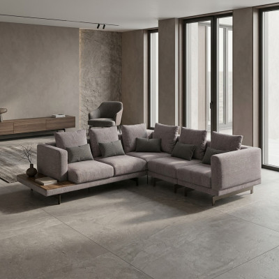 Bank Bank L-vorm Ontwerper Grijs Hoekbank Stof Luxe Woonkamer Inrichting
