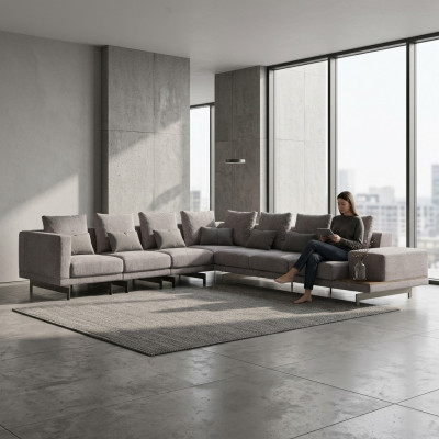 Hoekbank L-vorm Woonkamer Inrichting Designer Textiel Bank Modern Set
