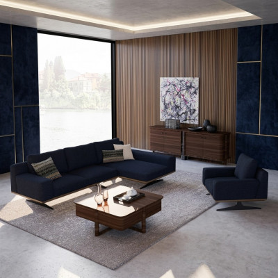 Moderne Blau Designer Woonkamer Inrichting Gestoffeerde Bank Luxe Bekleding Textiel