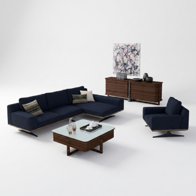Moderne Blau Designer Woonkamer Inrichting Gestoffeerde Bank Luxe Bekleding Textiel