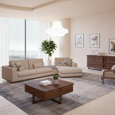 Ontwerper Beige Bankstellen L-vormige Gestoffeerde meubels Hoekbank Nieuwe Luxe Fauteuil Woonkamer