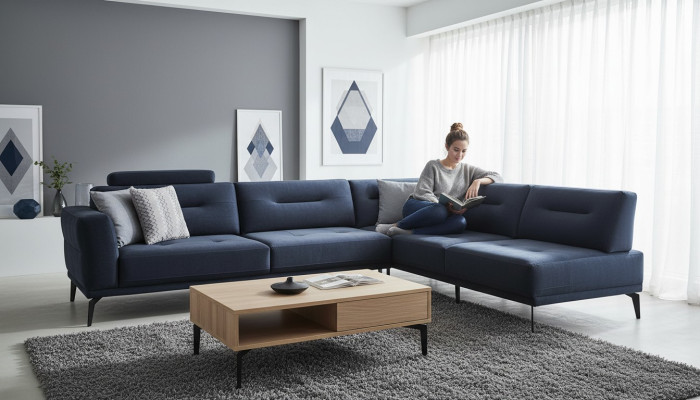 L-vormige luxe woonkamer 4-zits stoffen hoekbank modern design