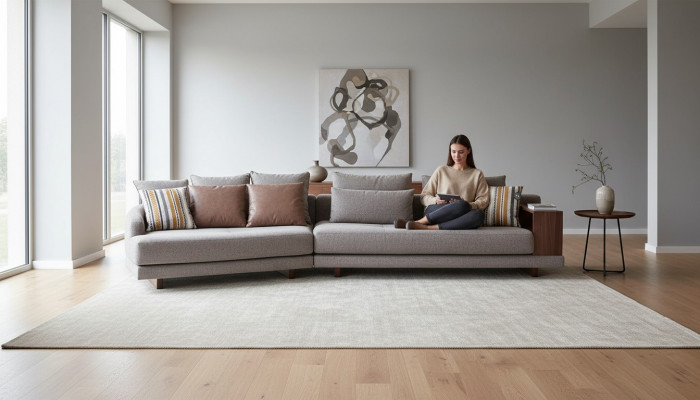 5-zits massief woonkamer stoffen bank grijs elegant modern design