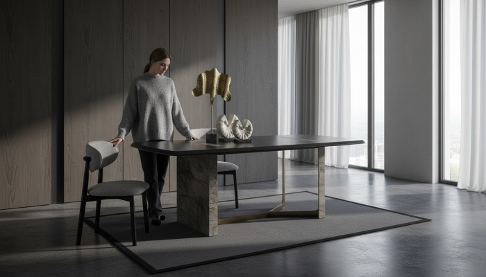 Eetkamerset 5-delig. Zwart Modern Design Eettafel met 4x Stoelen Luxe.