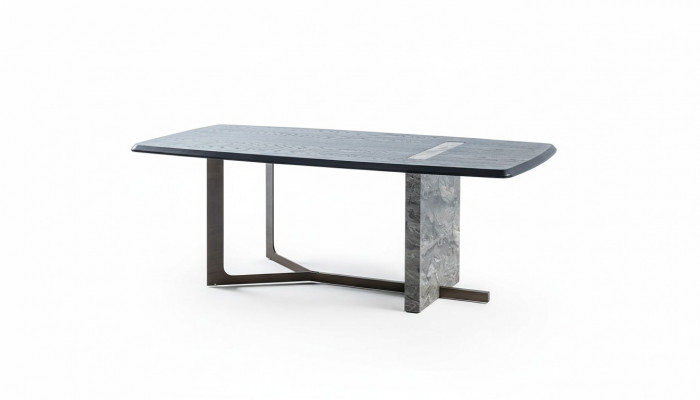 Moderne rechthoekige eettafel voor de eetkamer in grijs hout met luxe design.