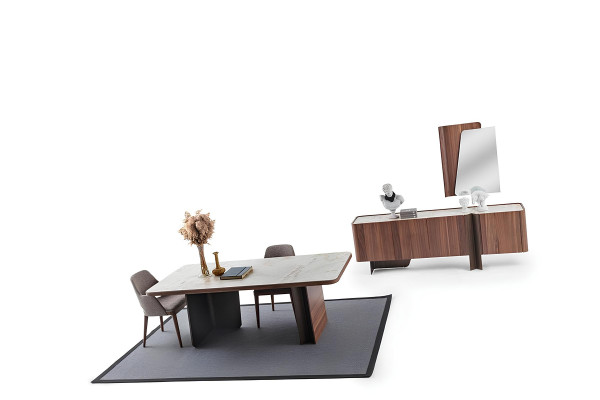 Eetkamer 7-delig modern set Eettafel Dressoir Buffet Spiegel Stoelen
