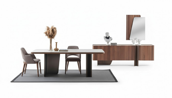Eetkamer 7-delig modern set Eettafel Dressoir Buffet Spiegel Stoelen