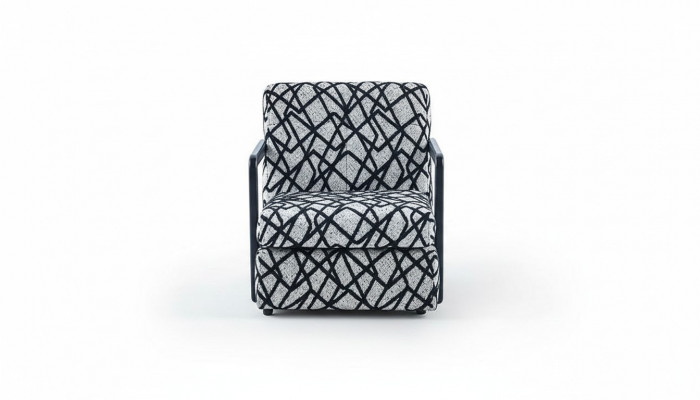 Zwart-grijze woonkamer fauteuil ontworpen door een designer, Luxe loungestoel voor één persoon.