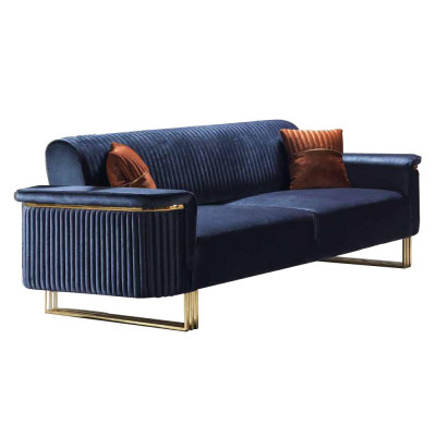 Blauw-oranje woonkamer bankstel set, designer stoffen banken, moderne meubels, 2 stuks.