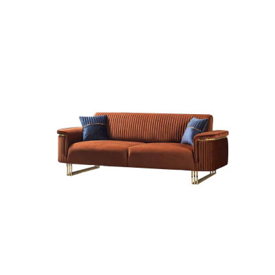Blauw-oranje woonkamer bankstel set, designer stoffen banken, moderne meubels, 2 stuks.